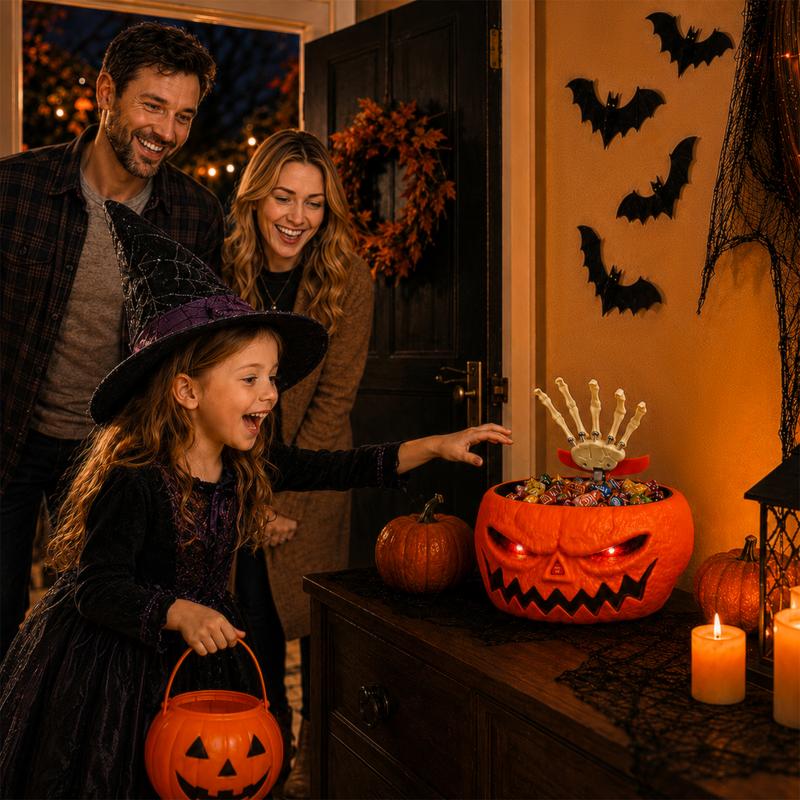 Halloween Animated Pumpkin Candy Bowl